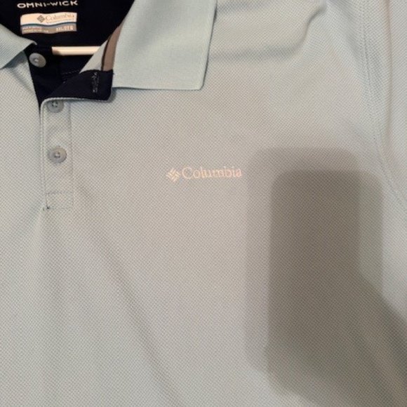 Columbia Shirt Mens XXL Short Sleeve Polo Outdoor Casual Light Blue Omni Wick - Picture 2 of 3